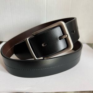 Men’s Fossil reversible buckle leather belt black brown NWT size 32